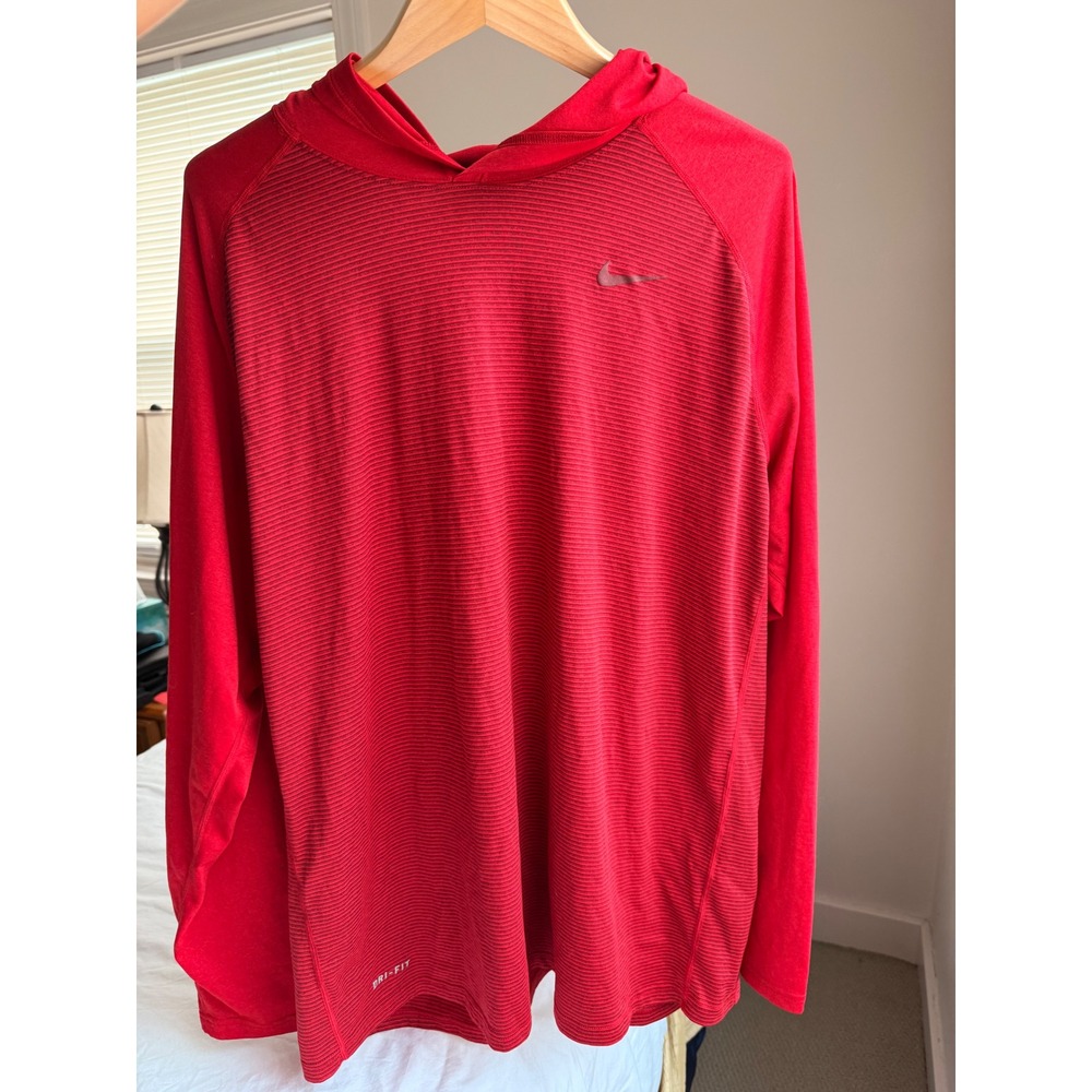 Nike Dri Fit Red Long Sleeve Hoodie Mens XXL Textured Training Shirt